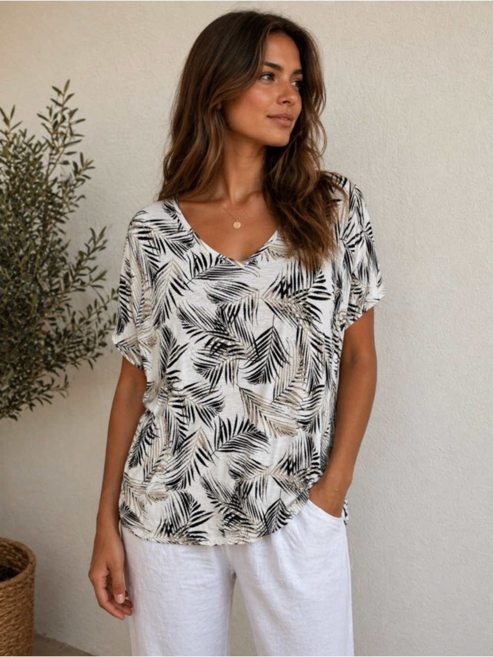 Workshop Republic Clothing Monochrome Leaf Pattern Top